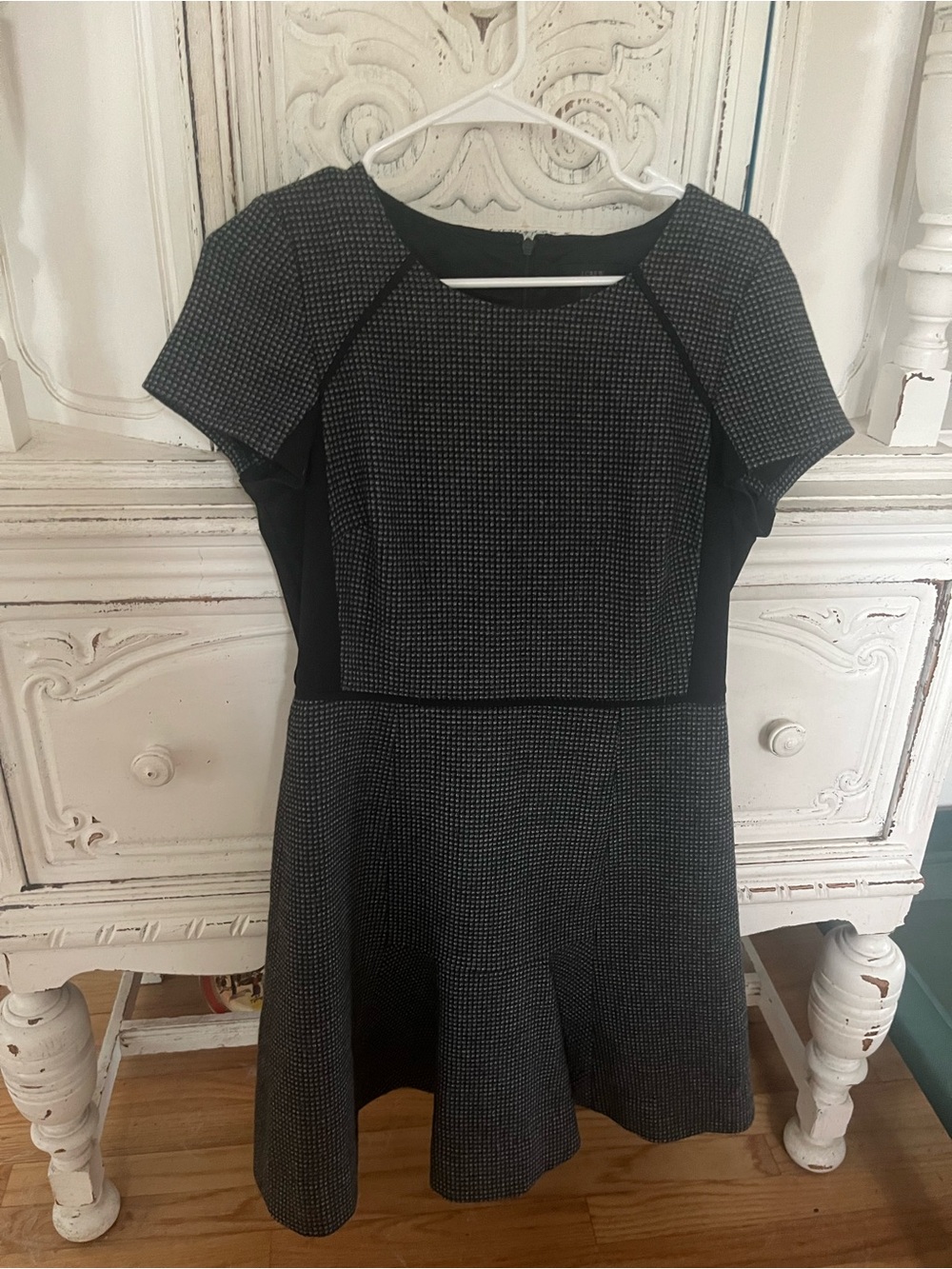 J. Crew Black and Gray Textured Fit-and-Flare Midi Dress